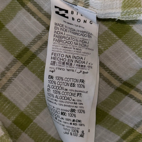 Billabong Women’s Plaid Button Down Shirt Size S Green White Long Sleeve Casual - Picture 9 of 9